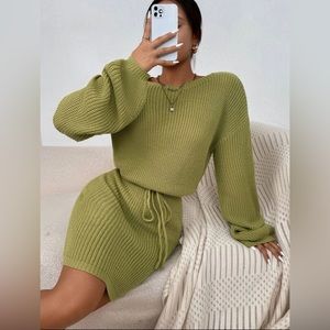 NWOT SHEIN Drop Shoulder Drawstring Waist Sweater Dress